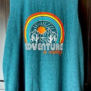“Adventure Is Calling”  plus sized green women’s tank.